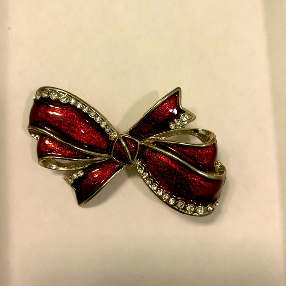 Gorgeous Red Ribbon Bow Rhinestones pin💐 - Picture 2 of 8